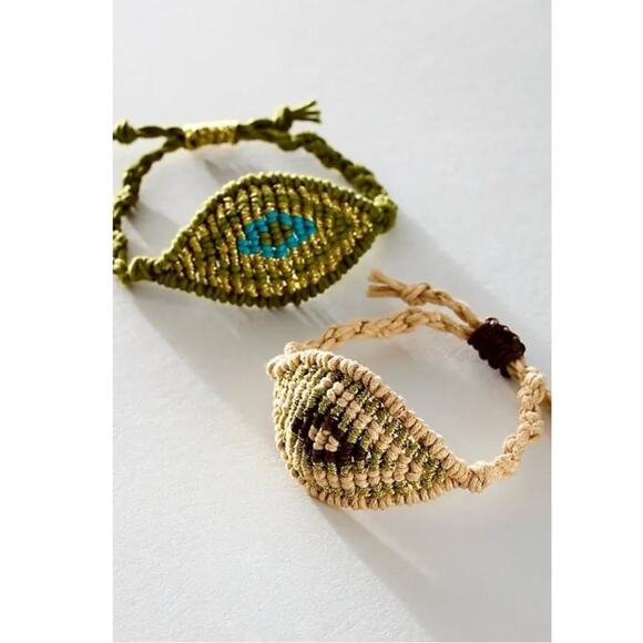 Free People Camp Braided Bracelet Green Gold NWT Macrame Beach Bohemian Hippie - Picture 5 of 6